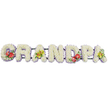 A long, visually striking floral arrangement spells out the word "GRANDPA" in bold, three-dimensional capital letters that run from left to right across a crisp white background. Each letter has been meticulously built up from tight clusters of white chrysanthemums so close-packed that they form a continuous, cushion-like surface, suggesting softness and purity. The petals are small and rounded, overlapping to create a textured yet even appearance, almost like freshly fallen snow. Just along the base of each letter, a narrow band of pale lavender ribbon peeks out, tracing a gentle pastel line that helps define the shapes and gives the tribute a hint of delicate colour without disturbing its calm, white elegance. Dark green bars lie subtly behind and beneath the letters, giving structural support while remaining largely hidden. Four letters carry carefully composed sprays of accent flowers. On the 'G' and 'D', deep red anthuriums stand out with their glossy, heart-shaped spathes and upright yellow spadices, surrounded by polished green foliage that adds depth and contrast. On the first and last 'A', graceful yellow-green orchids with softly curved petals and intricate markings are nestled among leaves, offering a fresher, lighter note of colour. Overall, the tribute feels both strong and tender, a dignified way to honour a much-loved grandfather. It is easy to imagine this "GRANDPA" piece resting beside family flowers at a funeral service in the Manor House area, perhaps in a local church or crematorium chapel, offering a gentle, heartfelt message of love, remembrance, and gratitude.