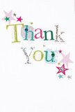 There's a gentle, uplifting spirit woven into every element of this thank you card-a feeling familiar to anyone who's lingered in the community gardens or lively cafés around Manor House. The words 'Thank You' appear in a parade of colours: shimmering silver, bright sunlit yellow, fresh grass green, and sky blue, each with its own cheerful pattern of dots or stitched flourishes, echoing handmade charm and creative dedication. Sprinkled about the greeting are stars in pink, teal, and glowing silver, creating an atmosphere of easy celebration that feels both sincere and joyful. The perfect white of the background provides a calming space for these playful elements, much like the peace of a quiet morning by Finsbury Park Lake. The whole design dances lightly, never crowded, just as gratitude itself is most striking when simply and vividly expressed. Imagine sending this card with a vibrant arrangement from a local Manor House florist-its whimsically heartfelt message the ideal companion for fresh blooms and a smile that lingers, capturing the spirit of appreciation that binds the Manor House community together.